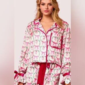 NEW 🎄SANTA WILL YOU TIE MY BOW? Satin Christmas PJ SET Size Large